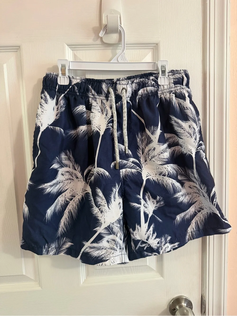 Men's Navy Palm-Print Swim Trunks